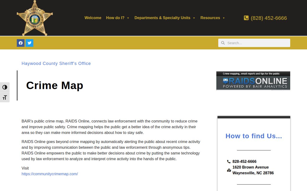 Haywood County Sheriff RAIDS Online crime map page